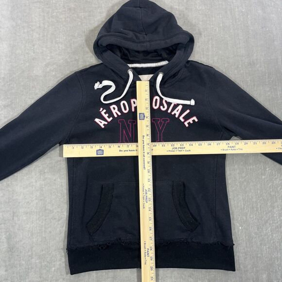 Aeropostale Womens Medium Black NY Raised Letter Full Zip Hoodie - Picture 4 of 10